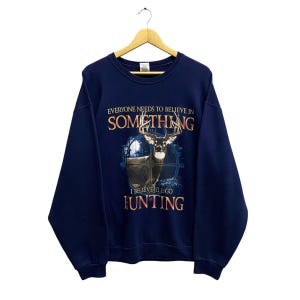 Vintage 00&#39;s Deer Head Navy Sweatshirt XLARGE Whitetail Deer Crewneck Deer Sweater Pullover Print Logo Wildlife Animal Habitat Deer Jumper