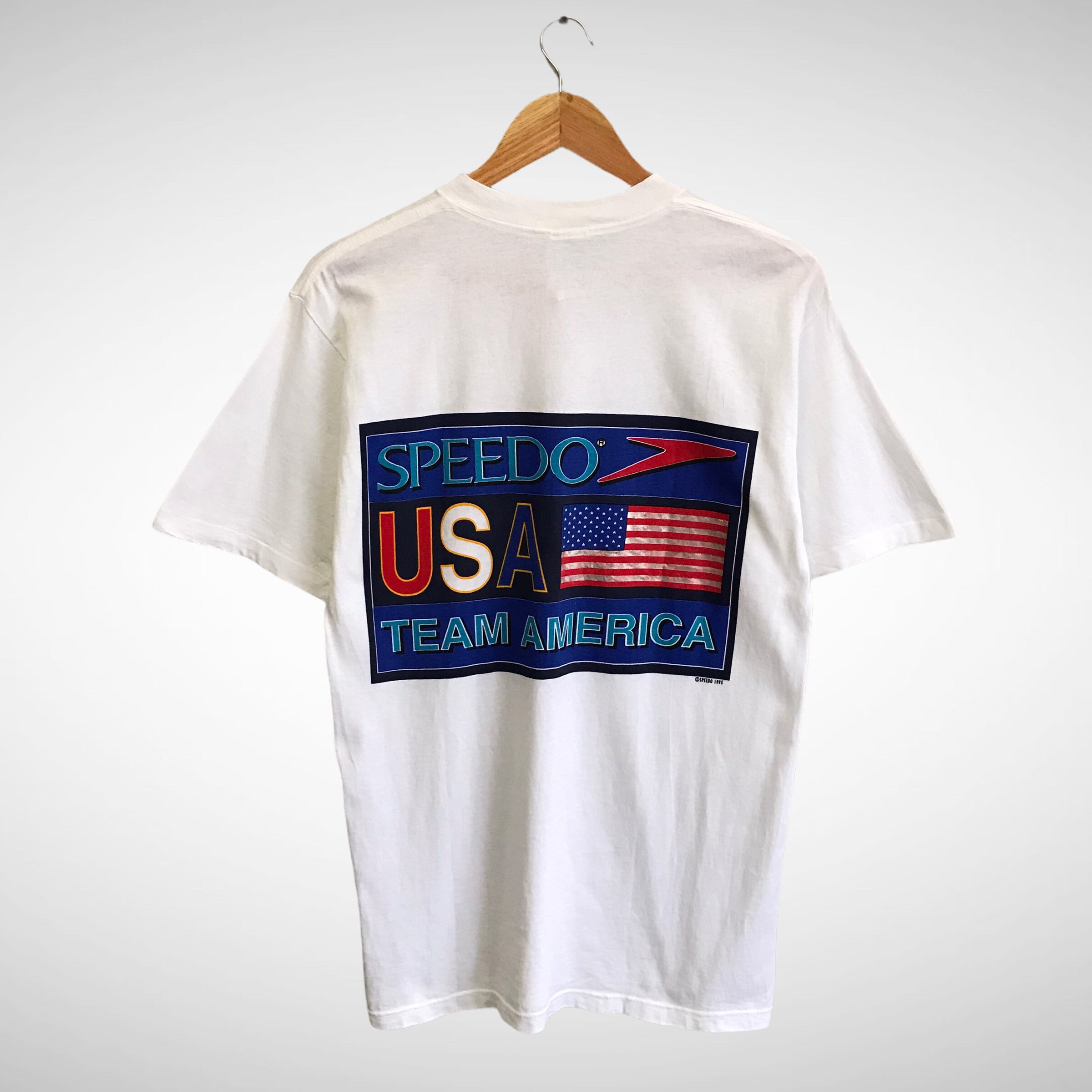 Vintage 90s Speedo Usa Team America White Tshirt Size Medium