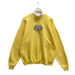 Vintage Animal Wildlife Yellow Sweatshirt Size Xlarge Sparrow Crewneck Wildlife Flower Sweater Pullover Embroidered Logo Bird House Jumper