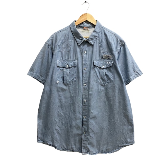 Vintage Columbia Pfg Western Shirt Pearl Snap Button Checkered Shortsleeve  Vintage Fishing Gear Western Shirt Cotton Size Xlarge 