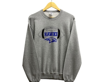 Vintage Y2K Hanover Hawks Grey Sweatshirt Size Small Hawks College Crewneck Hawks Football Sweater Hawks American Football Print Logo Jumper