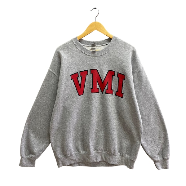 Vintage Virginia Military Institute Grey Sweatshirt Size Large VMI Crewneck VMI Sweater Pullover Spell Out Print Logo Virginia Military