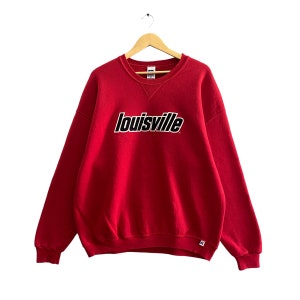 Bluza sportowa Russell w stylu vintage w kolorze czerwonym, rozmiar XXL, Louisville, okrągły dekolt, sweter Louisville, sweter z nadrukiem, logo, napisy, sweter Russell