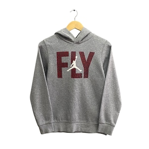 Sudadera con capucha vintage Nike Air Jordan Fly Grey para niños, talla L, con logo Jump Man, estilo urbano juvenil Y2K. imagen 1