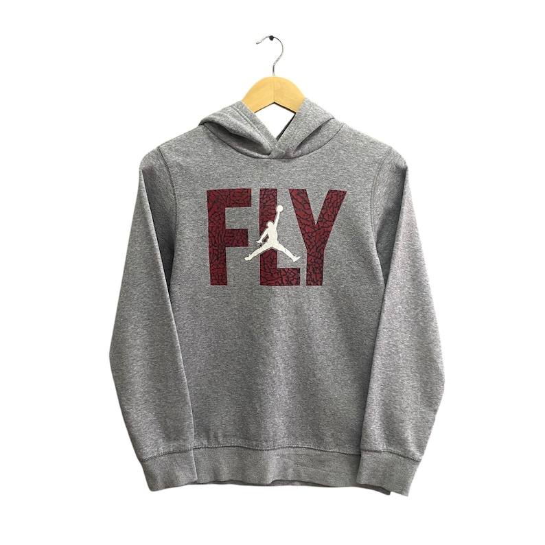 Sudadera con capucha vintage Nike Air Jordan Fly Grey para niños, talla L, con logo Jump Man, estilo urbano juvenil Y2K. imagen 1