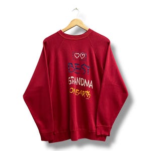 Vintage 90&#39;s Best Grandma On Earth Red Sweatshirt Size LARGE Tultex Crewneck Grandma Sweater Pullover Spell Out Print Logo Grandma Jumper