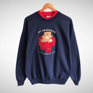 Vintage 90s My Grandkids Bear Navy Unisex Sweatshirt Baggy Xlarge Hug Bear Crewneck Hug Bear Sweater Pullover Embroidered Logo Bear Jumper