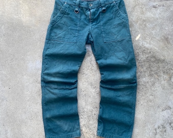 Pantaloni vintage Y2K del marchio giapponese Blueway Green Baker, pantaloni da lavoro retrò, stile militare, classici, da strada, vita 34