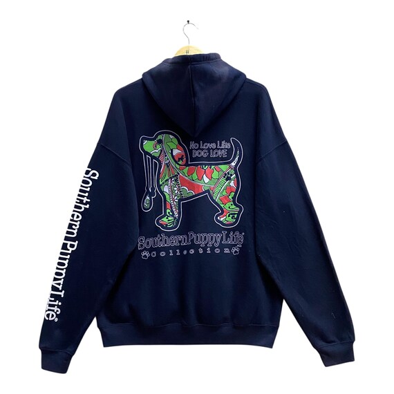 Vintage Y2K Southern Puppy Life Navy Baggy Hoodie XLARGE Wildlife