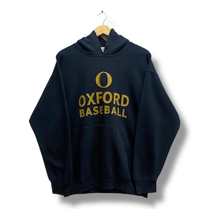 Vintage Y2K University Of Oxford Black Hoodie Sweatshirt MEDIUM Oxford Baseball Crewneck Oxford Sweater Pullover Print Logo Oxford Jumper