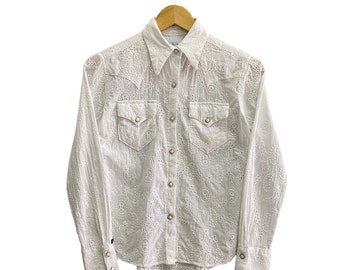 Chemise western blanche Rockmount vintage des années 90 femmes taille très petite chemise western Rockmount en flanelle Rockmount Oxford perle bouton-pression