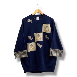 Vintage 90&#39;s Teddy Bear Navy Sweatshirt Baggy XLARGE Teddy Bear Crewneck Bear Sweater Pullover Embroidered Logo Teddy Bear Vintage Jumper