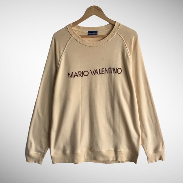 Vintage Mario Valentino Yellow Sweatshirt Size Xlarge Mario Valentino Crewneck Mario Valentino Sweater Pullover Spell Out Print Logo Jumper