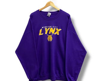 Vintage Y2K Webster City Lynx Lila Sweatshirt 2XLARGE Webster City Rundringad Webster City Lynx Tröja Pullover Tryckt Logotyp Lynx Jumper
