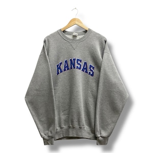 Vintage Y2K Kansas Grey Sweatshirt LARGE Jayhawks Crewneck Kansas Jayhawks Sweater Pullover University Kansas Jayhawks Print Logo Jumper