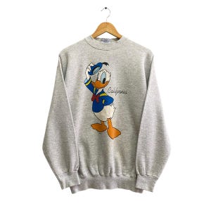 Vintage 90s Donald Duck Grey Sweatshirt Large Minnie Mouse Crewneck Disney Goofy Pluto Sweater Cartoon Daisy Duck Mickey Logo Print Jumper