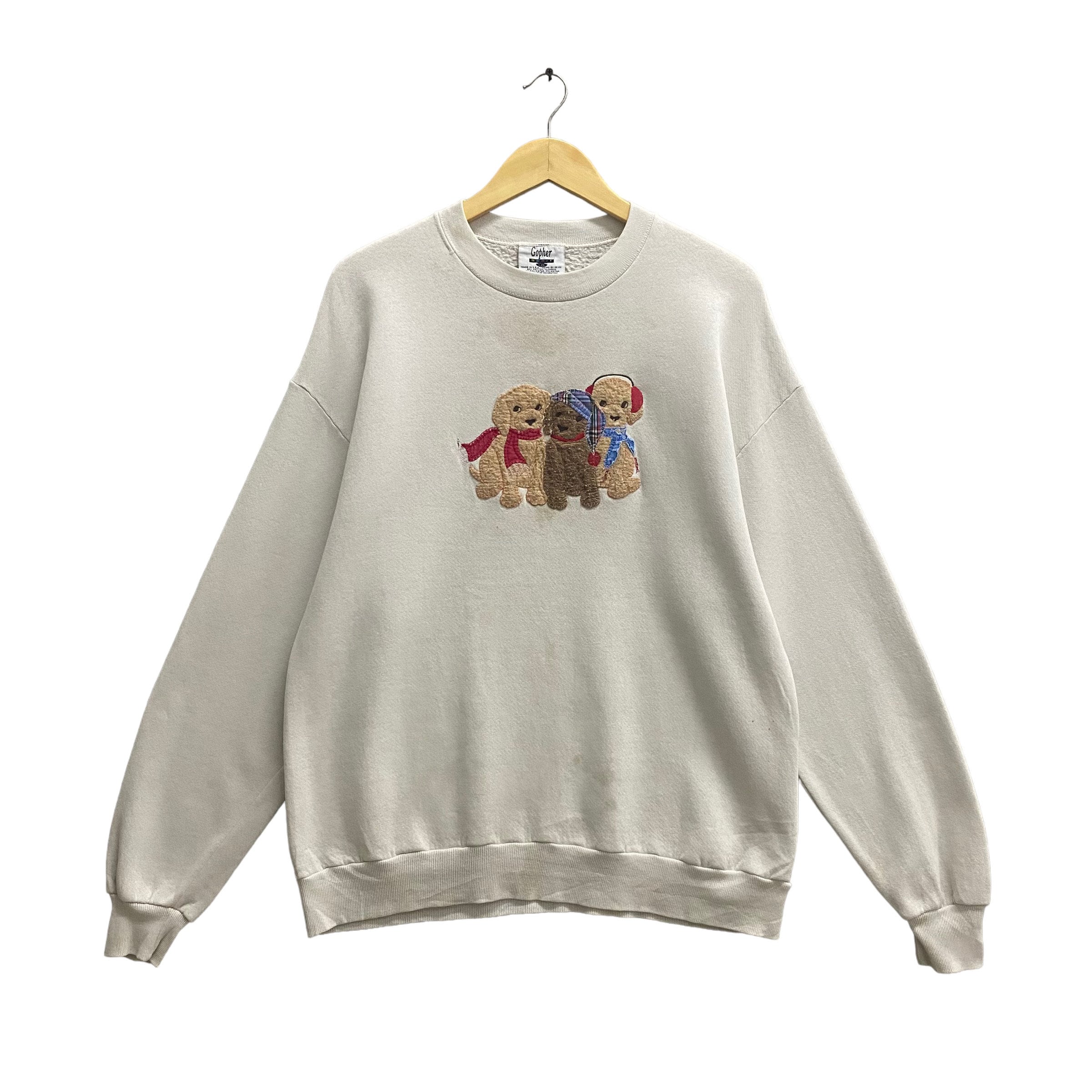 Vintage Ghoper Puppy White Dirty Sweatshirt Large Gopher