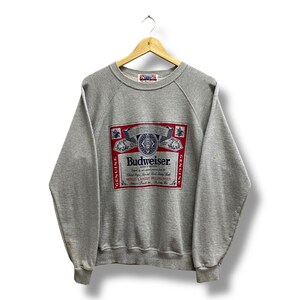 Vintage 90s Budweiser King of Beers Grey Sweatshirt Medium Retro