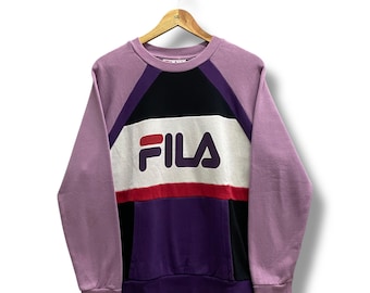 Vintage Y2K Fila Biella Italia sudadera multicolor mujeres GRANDE Fila Sport Crewneck Fila suéter pullover deletrear impresión logotipo Fila Jumper