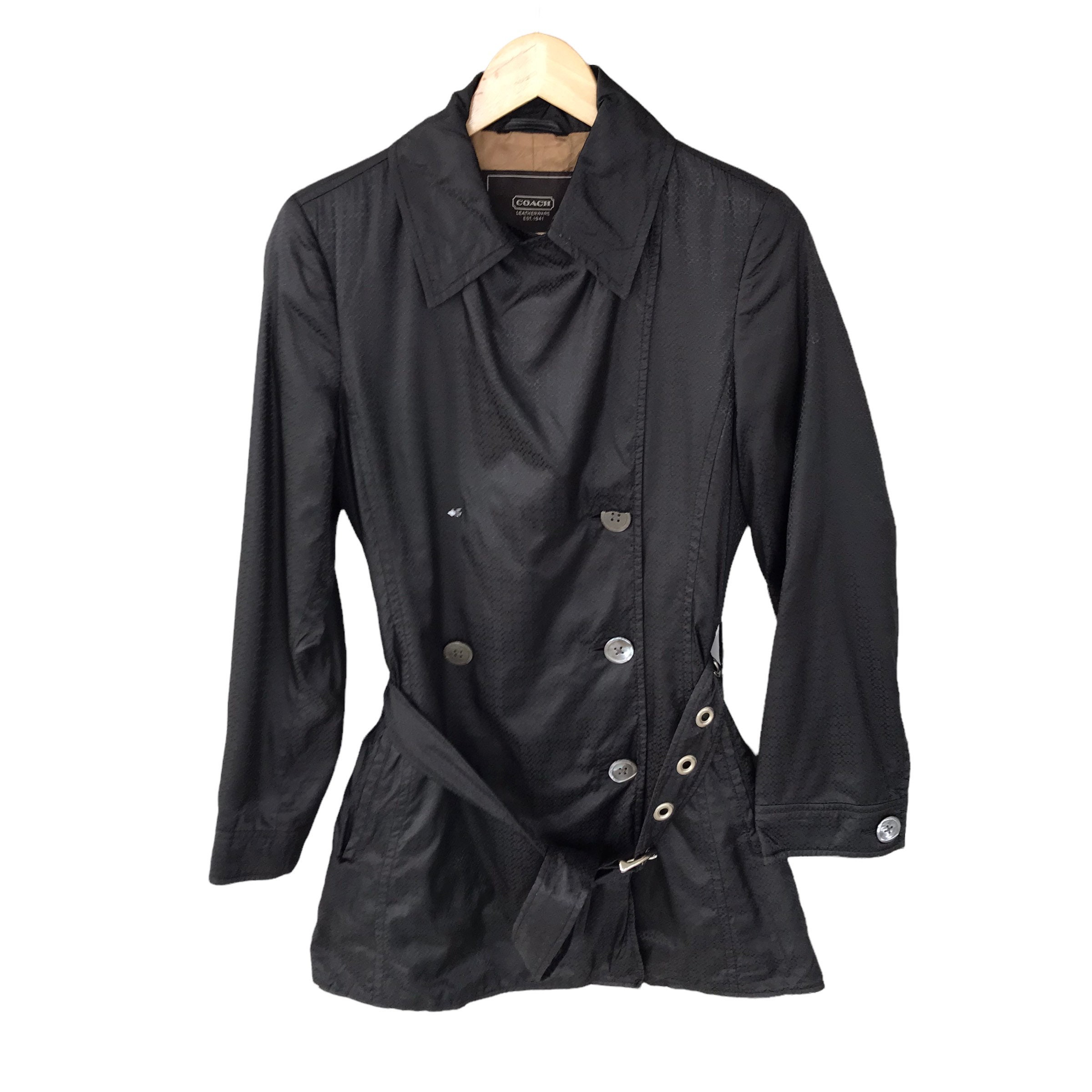 ジャケット・アウター 00s black double coat Vintage 00s Coach Leatherware Black Luxury Jacket Size Small