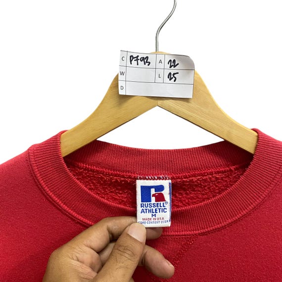 流行り の ブランド  Russell 90s Vintage Athletic Sweatshirt Red Vikings Amundsen トップス