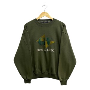 Vintage 90&#39;s Gianni Valentino Green Sweatshirt MEDIUM Gianni Valentino Crewneck Valentino Sweater Pullover Embroidered Logo Valentino Jumper