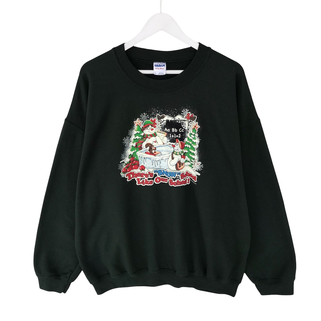 Vintage 00s Snowman School Green Sweatshirt Size Xlarge Snowman 