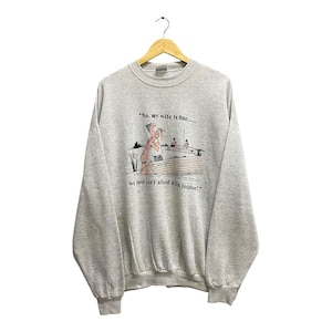 Vintage 90&#39;s Jersey Jack Grey Sweatshirt XXL Graphic Crewneck Fishing Sweater Pullover Jersey Jacks Graphic Fishing Print Logo Jumper