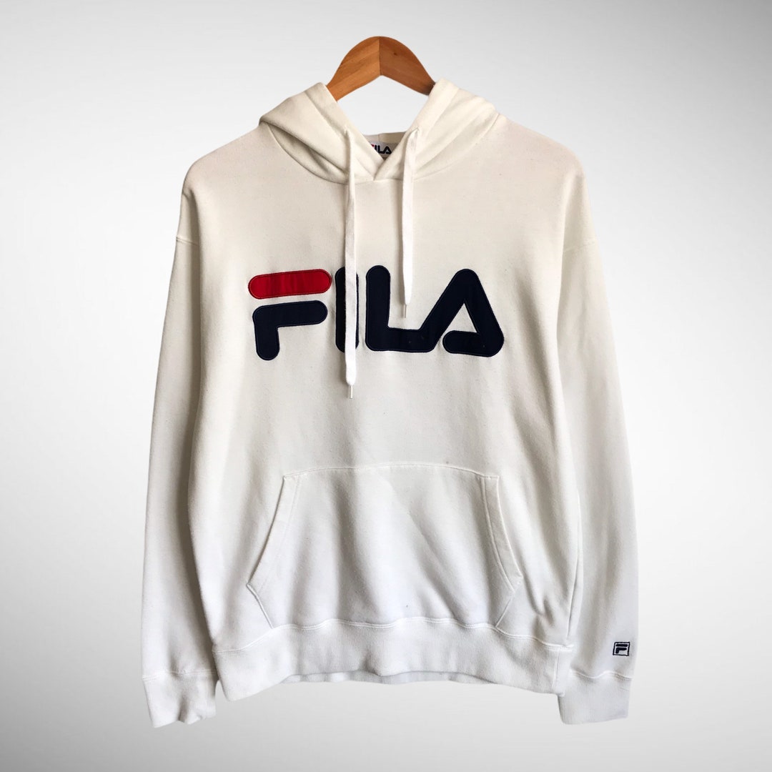 Vintage 90s Fila Sports Spellout Logo Embroidered Hoodie Sweatshirt ...