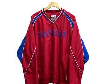 Vintage 90s Kansas Jayhawks Windbreaker Embroidered KU Jacket NCAA College Sportswear Retro Windbreaker Jayhawks Athletic Jacket Size XL