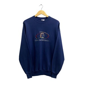 Vintage San Francisco Train Navy Baggy Sweatshirt LARGE San Francisco Crewneck San Francisco Bridge Sweater Pullover Embroidered Logo Jumper