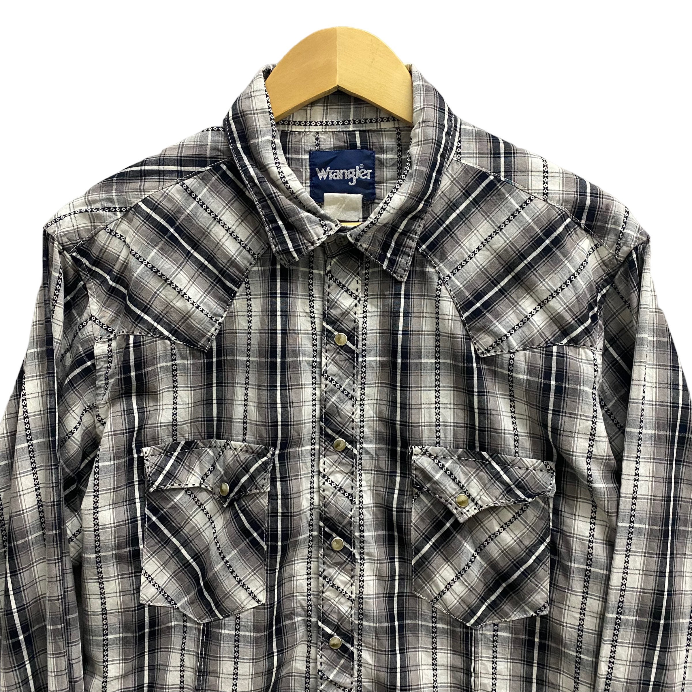 Chemise western homme Wrangler XXL bleu à carreaux perle snap