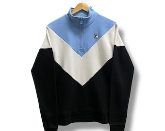 Vintage Y2K Fila Biella Sweatshirt MEDIUM Fila Biella Italia Sweater Pullover Patches Logo Fila Biella Italia Multi Colour Block Fila Jumper