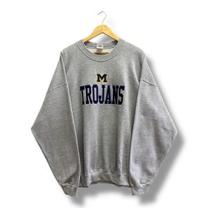 Vintage Y2K Trojans Grey Oversize Sweatshirt Baggy 2XLARGE Trojans Crewneck Trojans Sweater Pullover Embroidery Logo Football Trojans Jumper