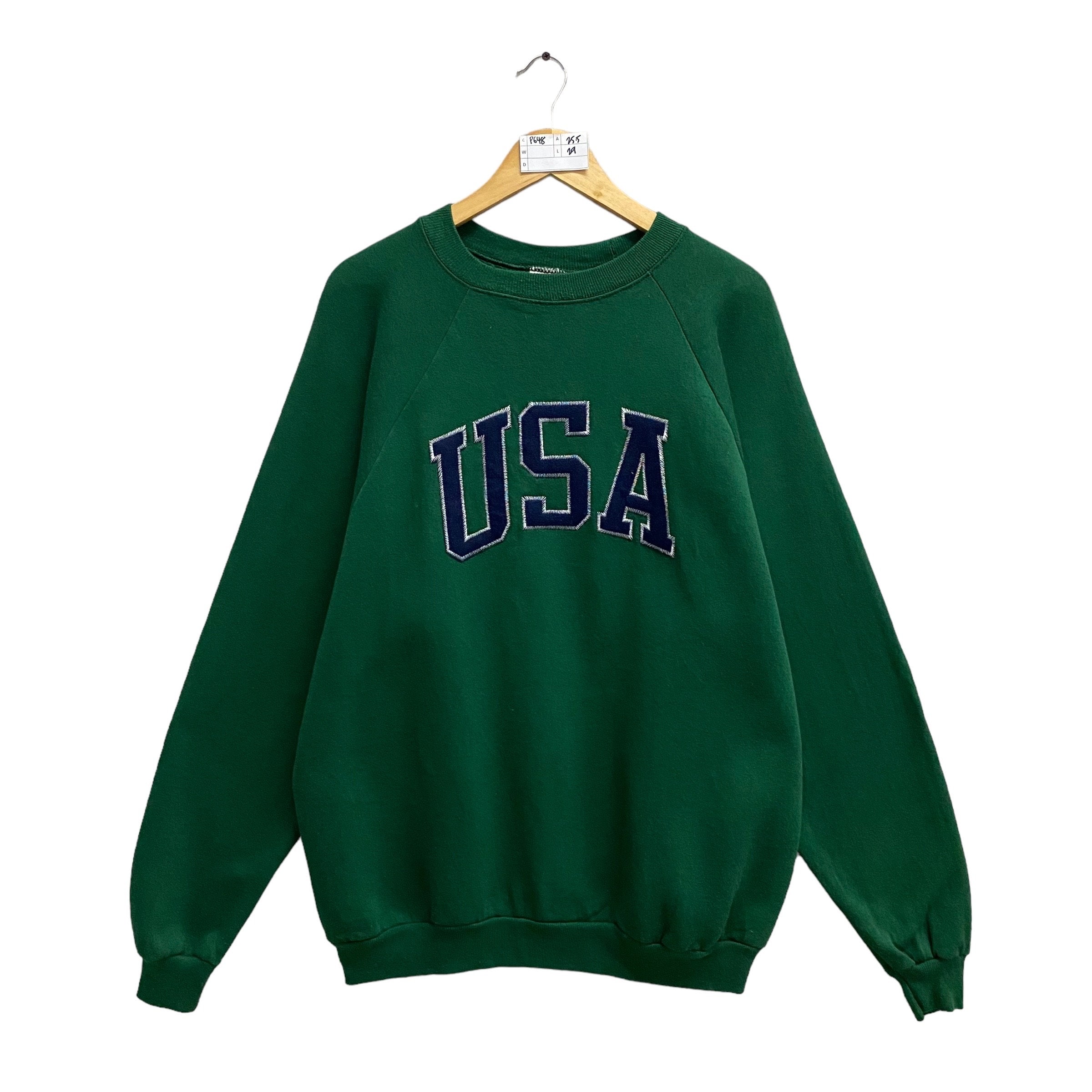 Vintage 00s United State America Green Sweatshirt Size Xlarge Usa Crewneck United State Sweater Pullover Spell Out Embroidered Logo Jumper