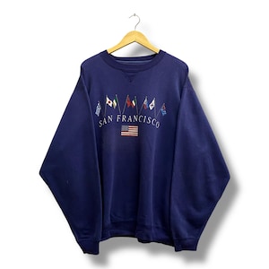 Vintage 90&#39;s San Francisco Navy Sweatshirt XLARGE San Francisco Crewneck Francisco Sweater Pullover San Francisco Embroidered Logo Jumper