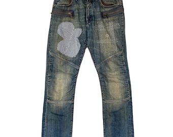 Vintage Gstar Blue Jeans Tamaño 36 GStar Reworks Denim Sashiko Stich Distressed Slimfit Botón Fly Marca Japonesa Bondage Jeans Gstar Denim
