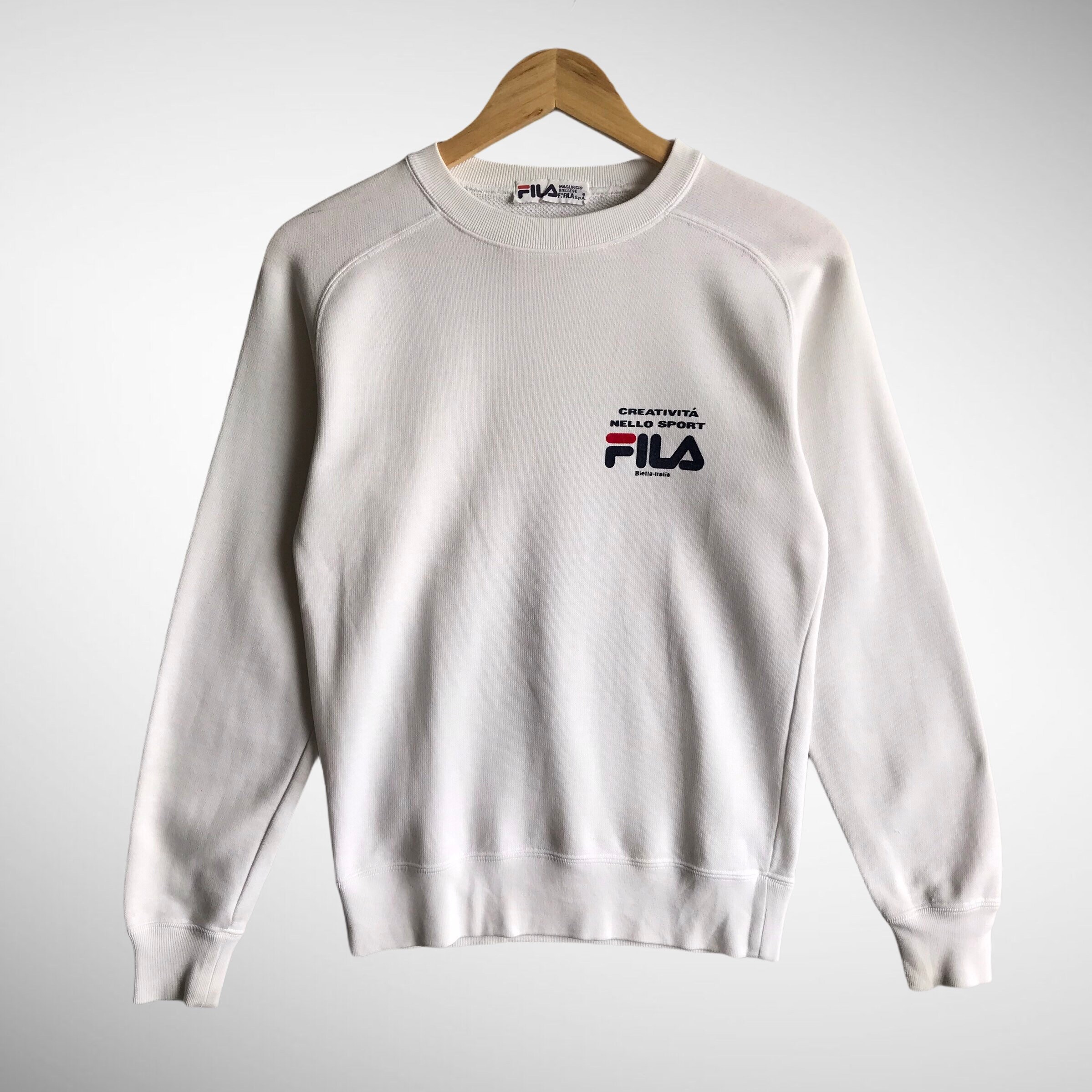 Vintage Fila Biela Italia White Sweatshirt Size Small Fila Biella Italia Crewneck Fila Sportswear Sweater Pullover Spell Out Print Logo