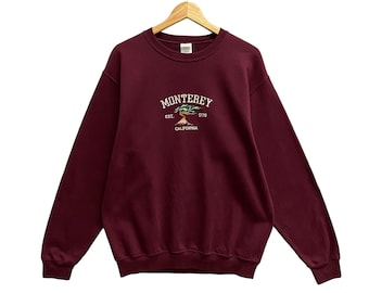 Vintage Monterey Maroon Sweatshirt Large Monterey Crewneck California Sweater Pullover Monterey Sea Otters California Embroidery Logo Jumper