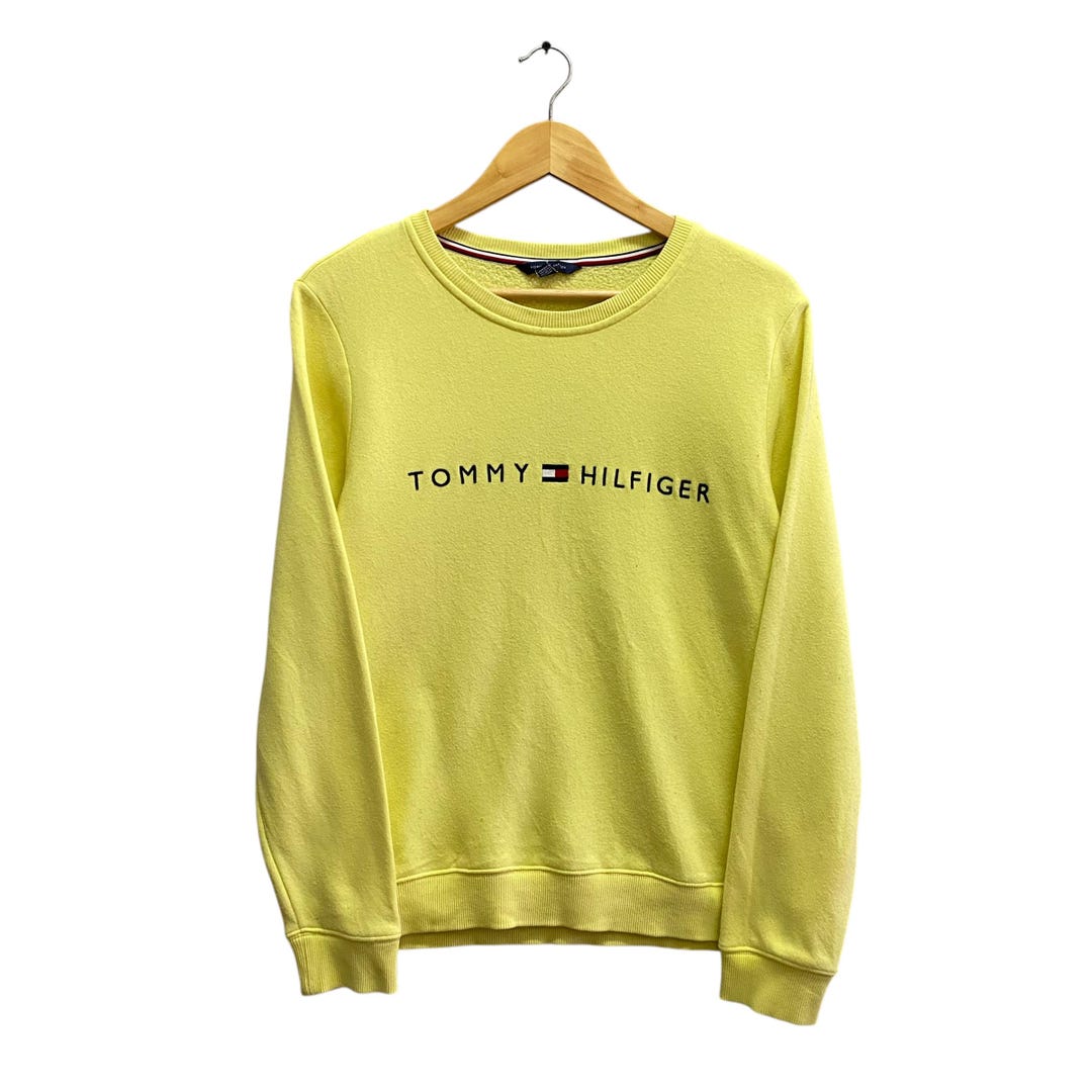 Suéter Tommy Hilfiger vintage Y2K amarillo para mujer, jersey de