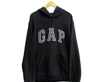 Sudadera con capucha negra deportiva vintage Y2K de Gap, unisex, XXLARGE, con cuello redondo, con bandera estadounidense de Gap, jersey con logotipo bordado de Gap