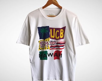 Vintage United Colors Of Benetton Hawaii White Tshirt Medium Benetton Crewneck Benetton Sweater Pullover Spell Out Print Logo Benetton Shirt