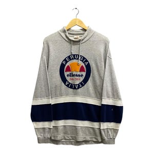 Vintage 90s Ellesse Perugia Italia Grey Sweatshirt LARGE Ellesse Crewneck Ellesse Sweater Pullover Spell Out Embroidered Logo Ellesse Jumper