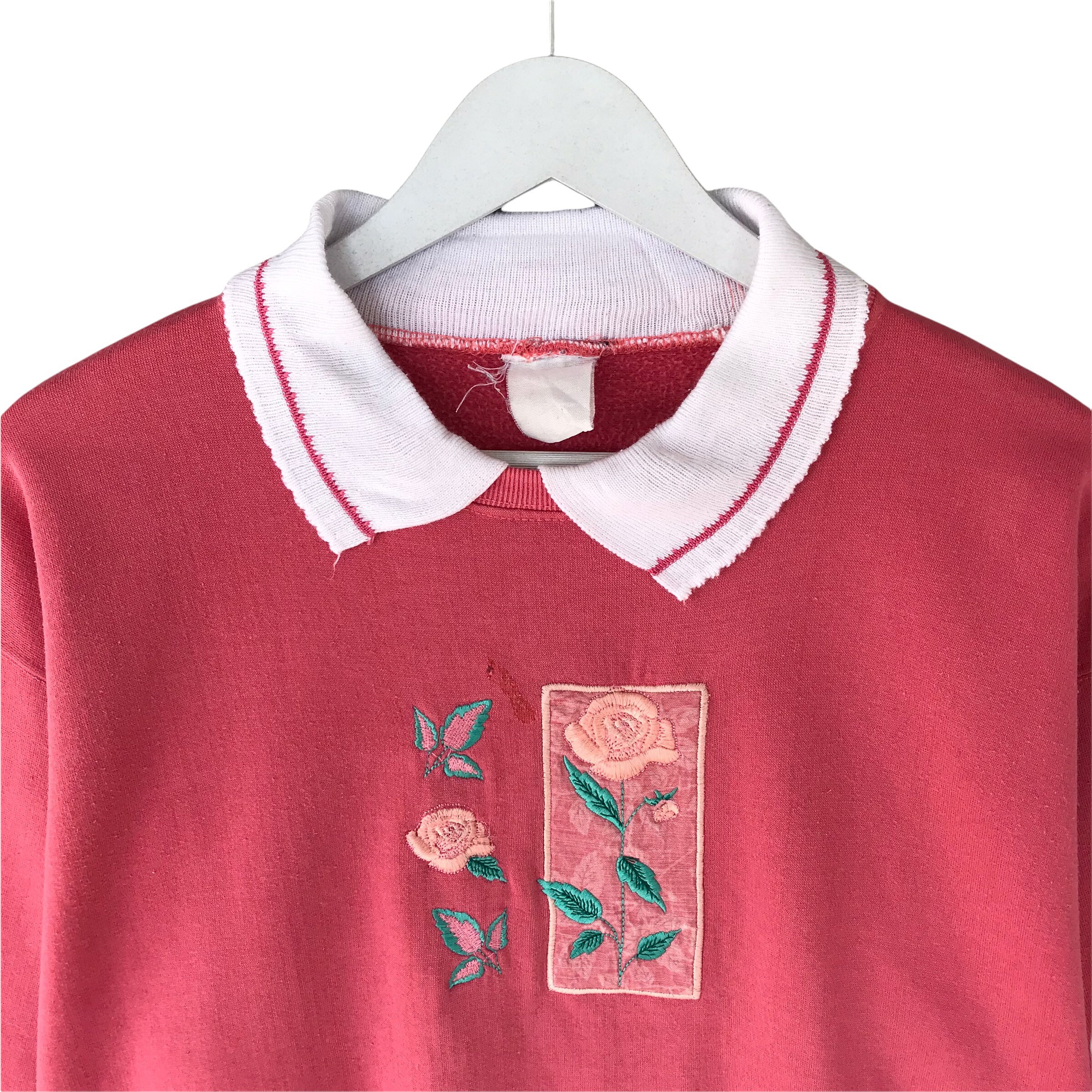 Vintage 90s Rose Flower Pink Collar Sweatshirt Size Medium Vintage 90s Rose Flower Pink Collar Sweatshirt Size Medium