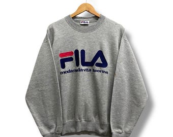 Vintage 90s Fila Moda Nella Vita Sportiva Grey Distressed Sweatshirt Embroidery Logo Retro Italian Sportswear Classic Fila Crewneck Size M