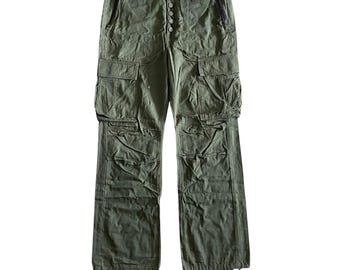 Vintage Y2K Bonds&Peace Green Army Cargo Baggy Wide Parachute Pants w32