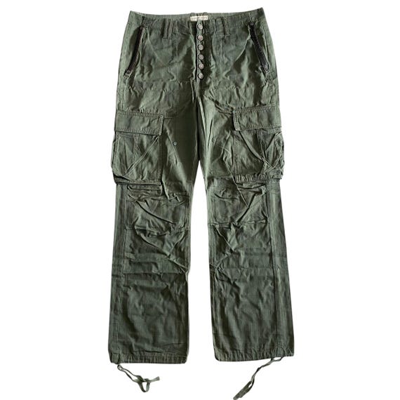 Vintage Y2K Bonds&peace Green Army Cargo Baggy Wide Parachute 