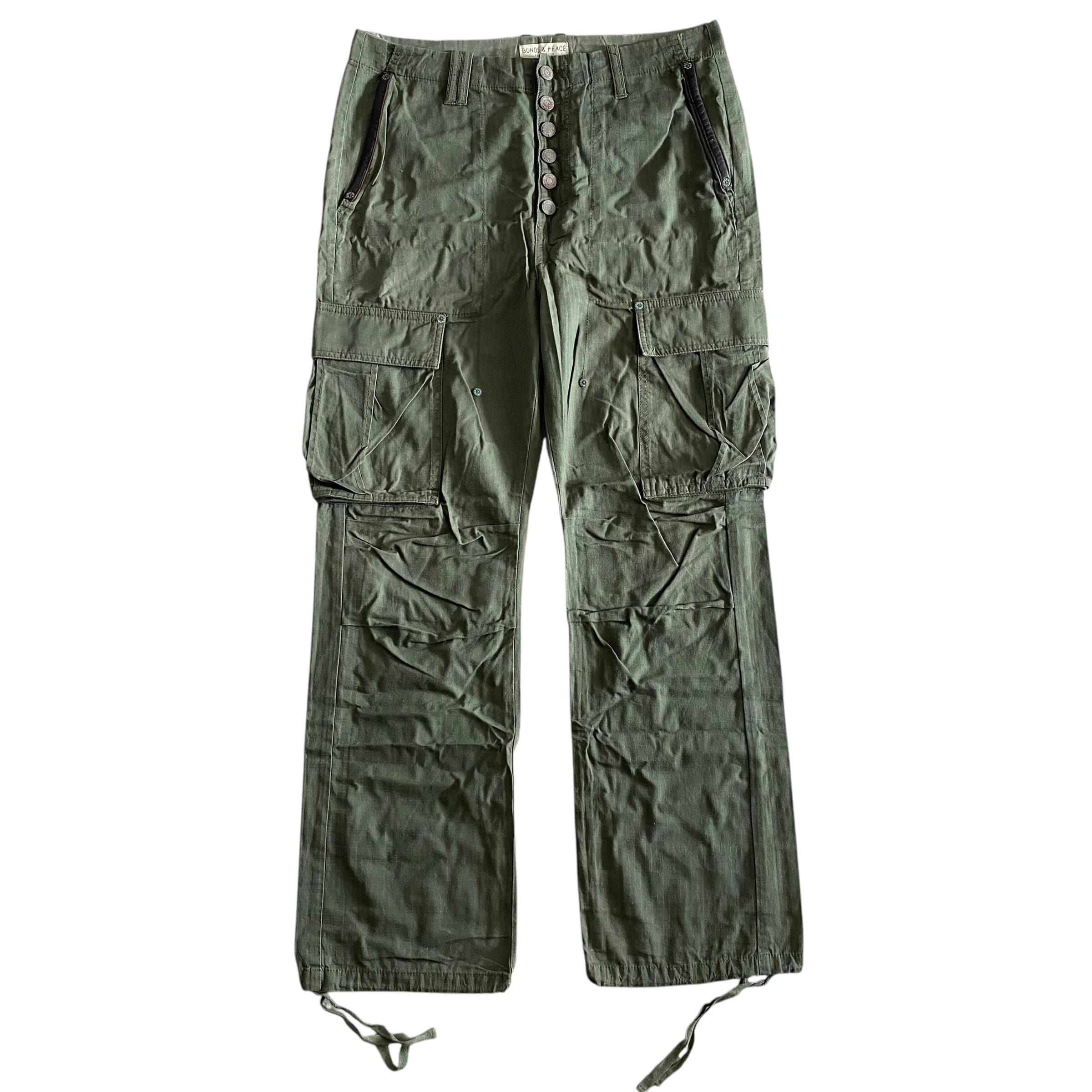 Vintage Y2K Bonds&peace Green Army Cargo Baggy Wide Parachute