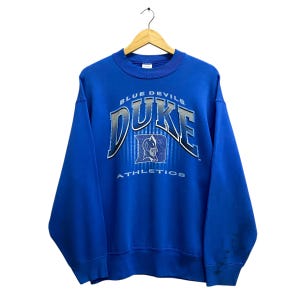 Vintage 90s Duke University Blue Sweatshirt Large Duke Crewneck Duke Blue Devils Sweater Pullover Duke University Blue Devils Print Logo