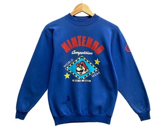 Vintage 90s Nintendo Competition Wold Wear Blue Sweatshirt Nintendo Crewenck Nintendo Sweater Pullover Nitendo Print Logo Games Jumper